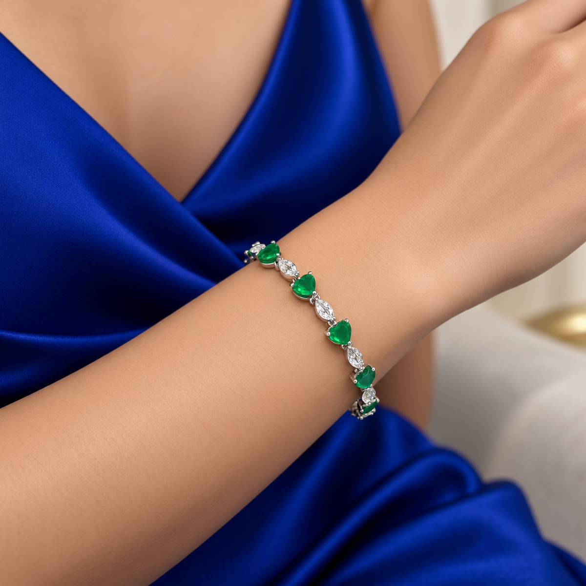 Pulsera Corazones Semilla Verde Turmalina Plata Ley 925