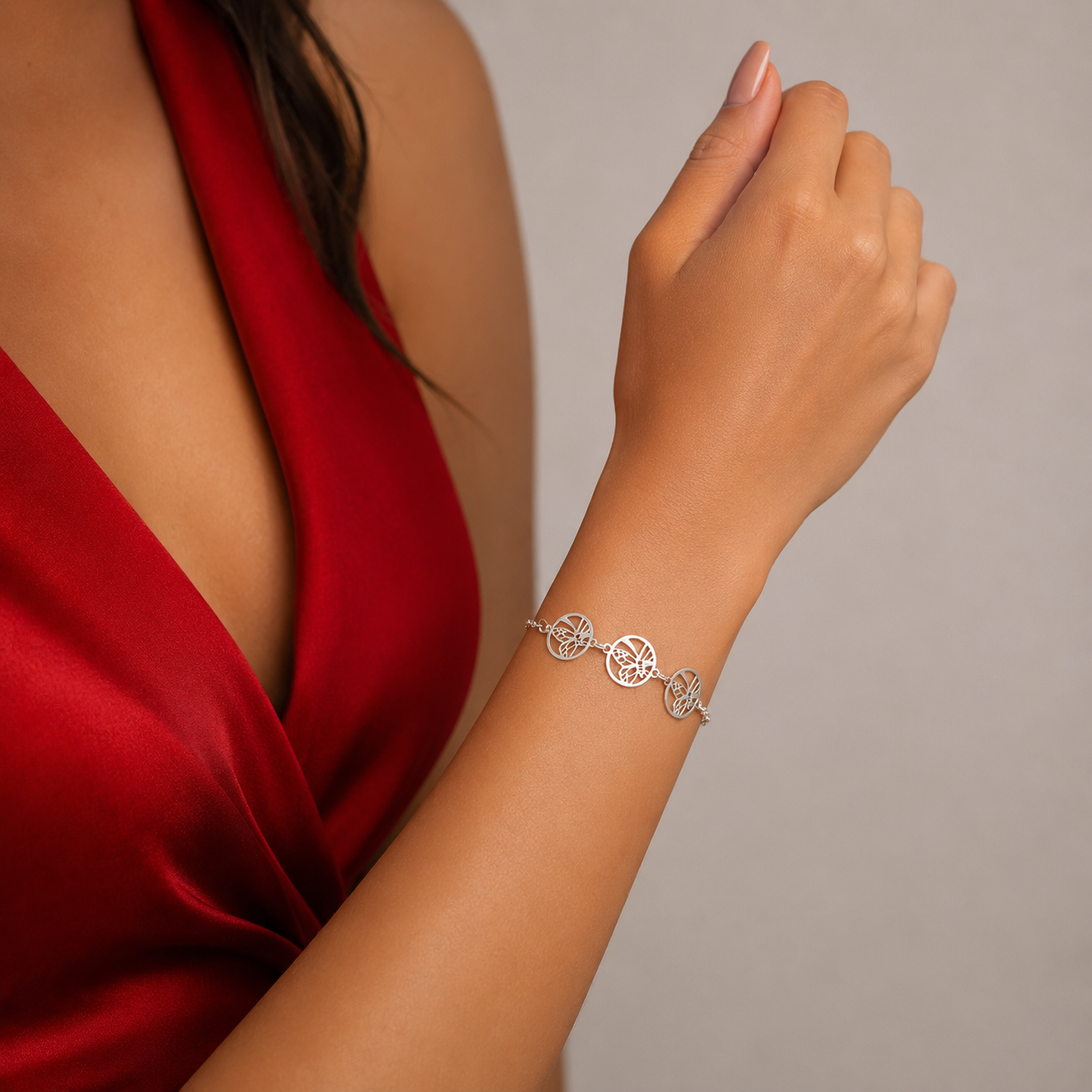 Pulsera Circulo Mariposa Plata Ley 925