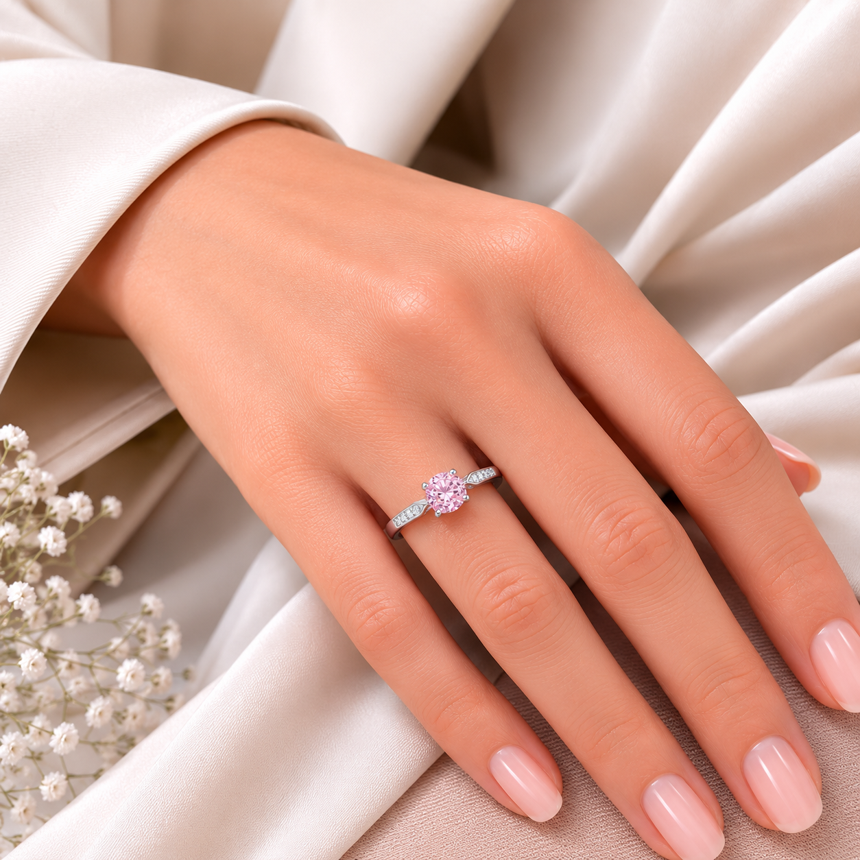 Anillo Promesa Rosa Plata Ley 925