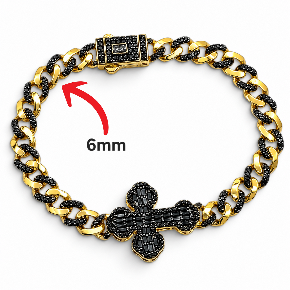Pulso Cruz Mona Negro 6mm Plata Ley 925