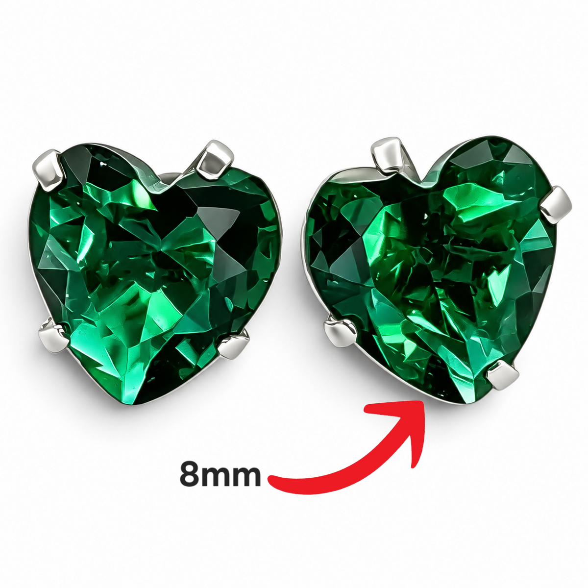 Arete Corazon Verde #8 Plata Ley 925