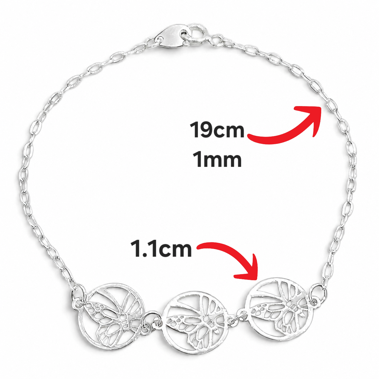 Pulsera Circulo Mariposa Plata Ley 925