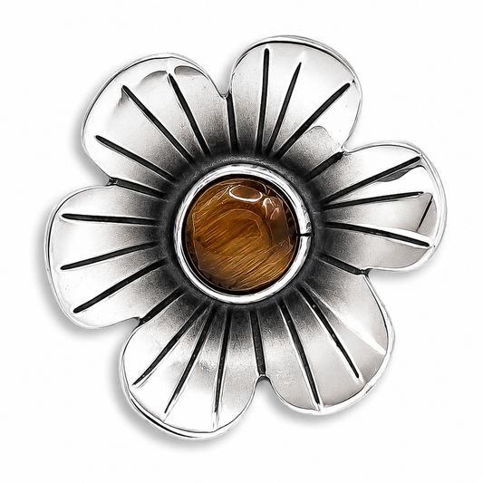 Anillo Flor Cafe Plata Ley 925