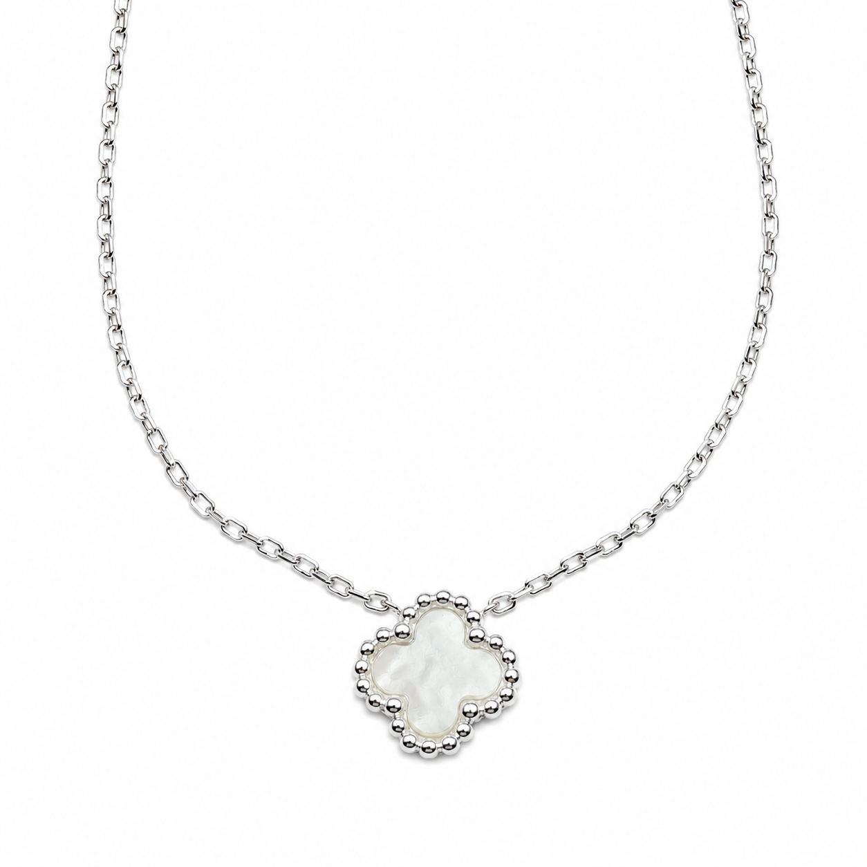 Collar Van Blanco 1 Trebol Plata Ley 925