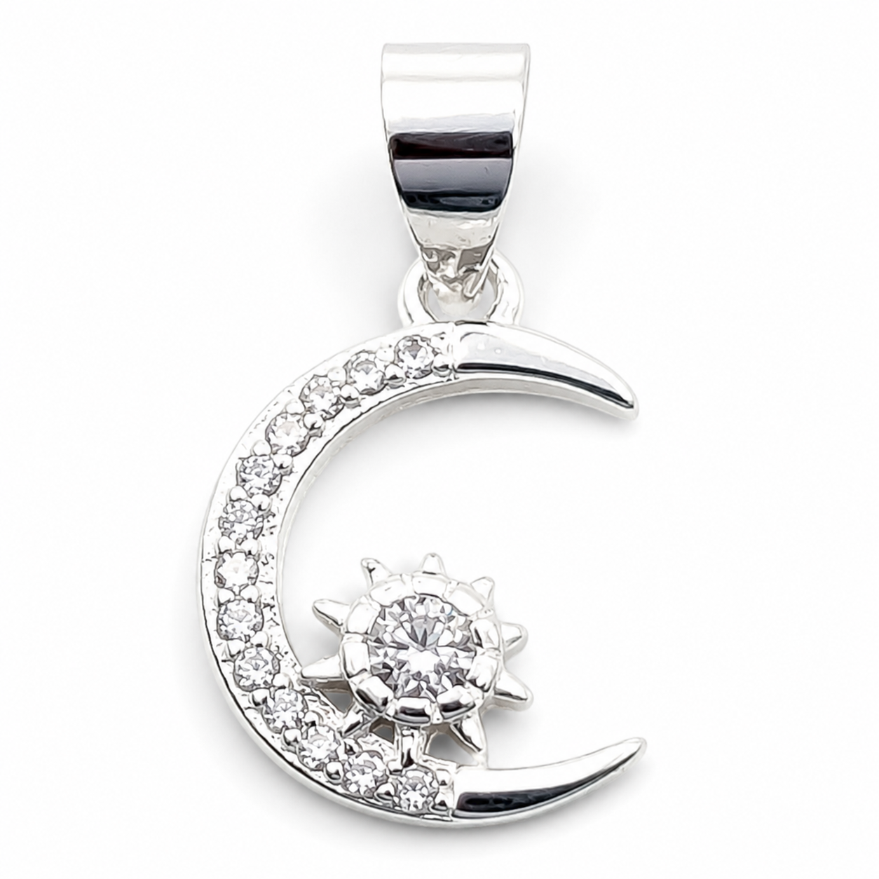 Dije Luna Zirconia Blanca Plata Ley 925