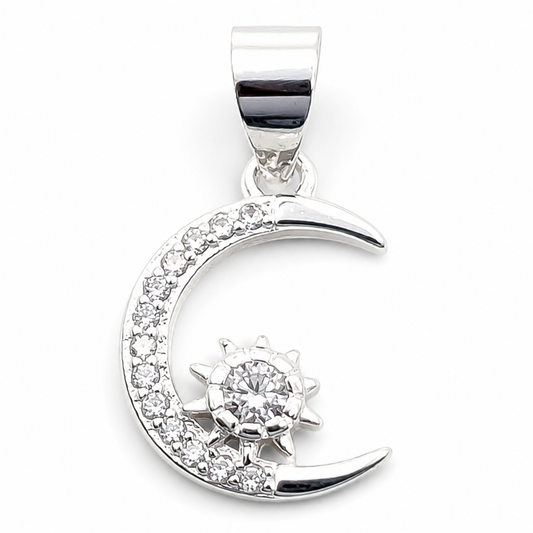 Dije Luna Zirconia Blanca Plata Ley 925