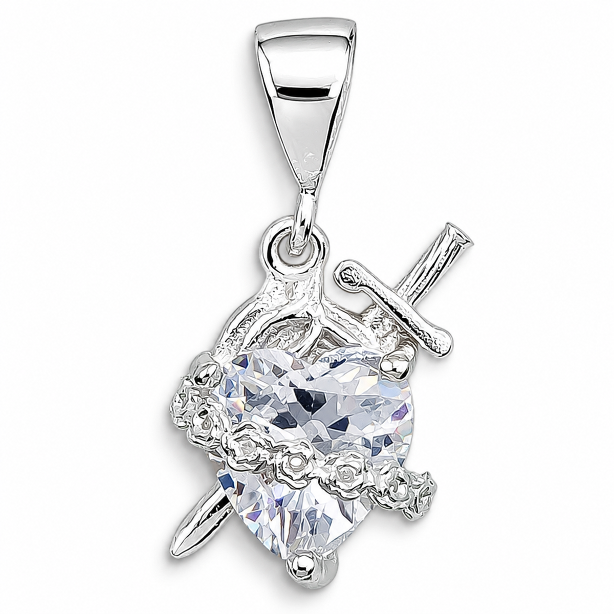 Dije Corazon Blanco Espada Plata Ley 925
