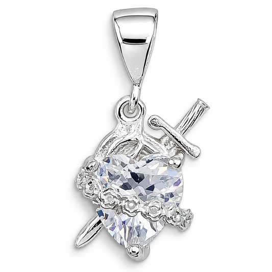 Dije Corazon Blanco Espada Plata Ley 925