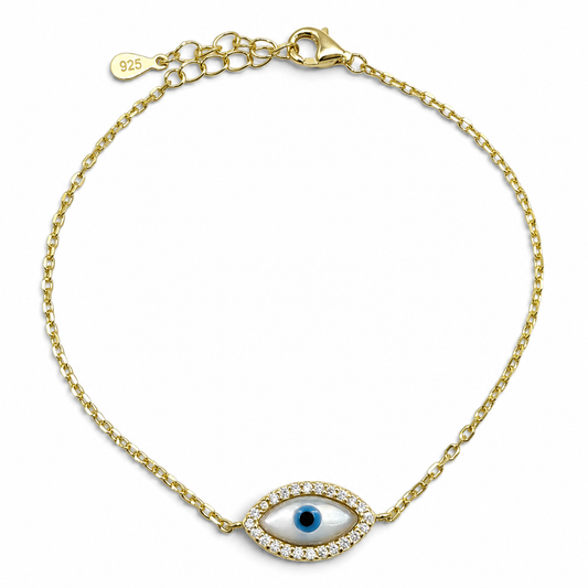 Pulsera Ojo Dorada Plata Ley 925
