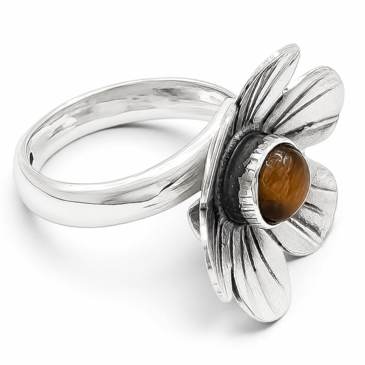Anillo Flor Cafe Plata Ley 925