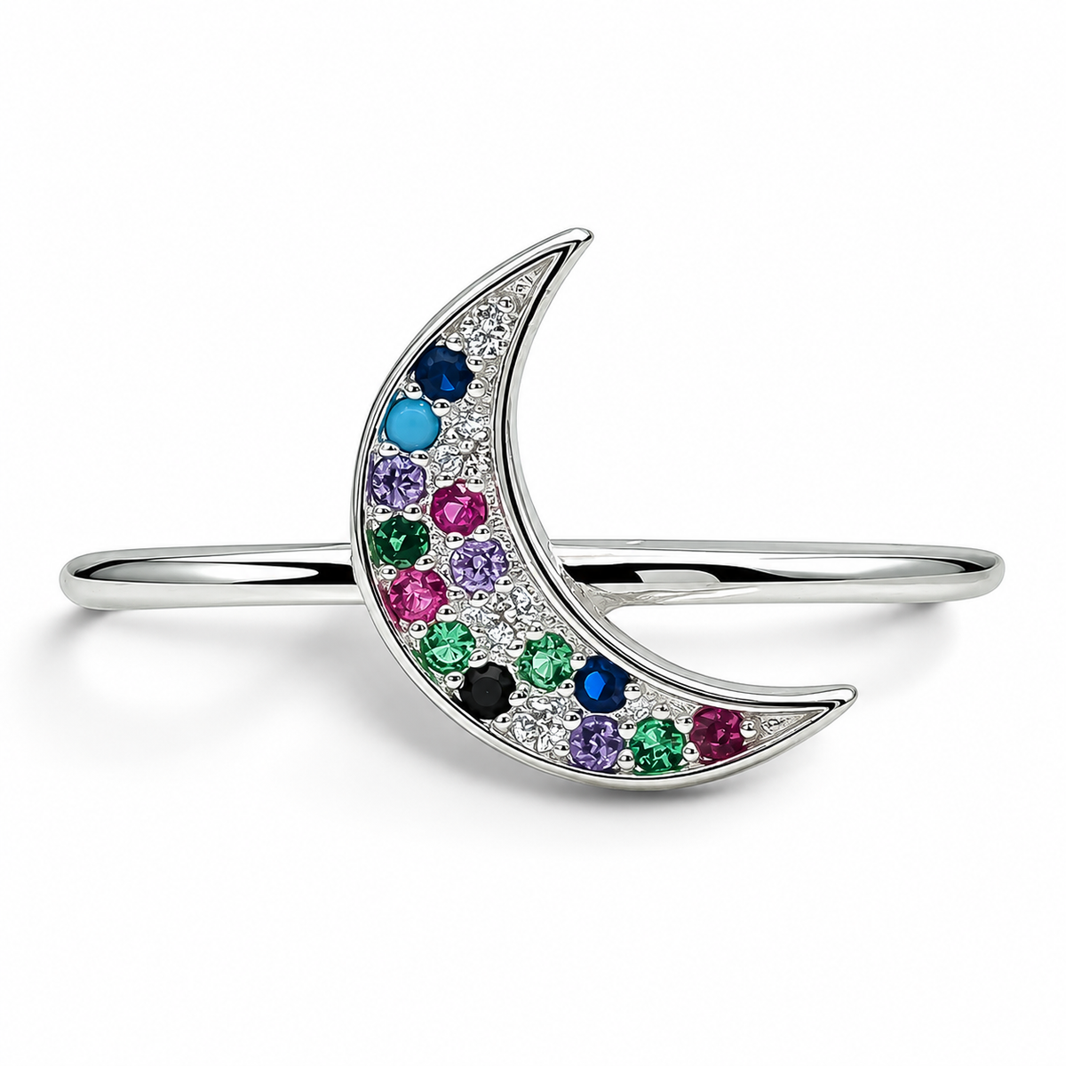 Anillo Luna Zirconia Multicolor Plata Ley 925
