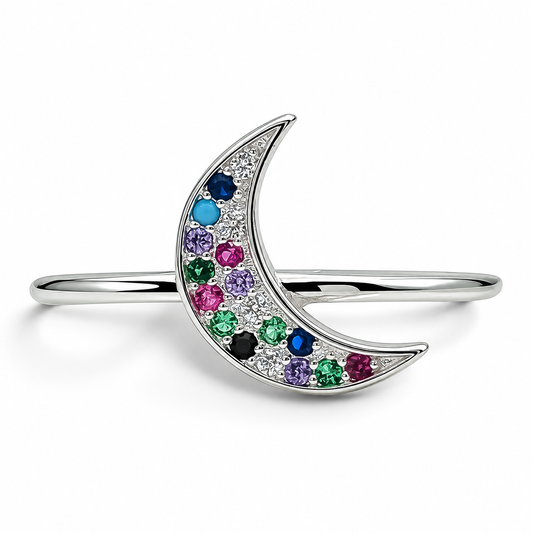 Anillo Luna Zirconia Multicolor Plata Ley 925