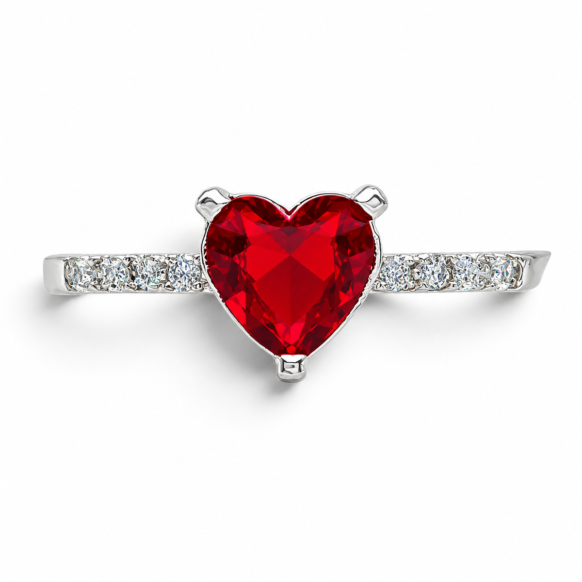 Anillo Corazon Rojo Plata Ley 925