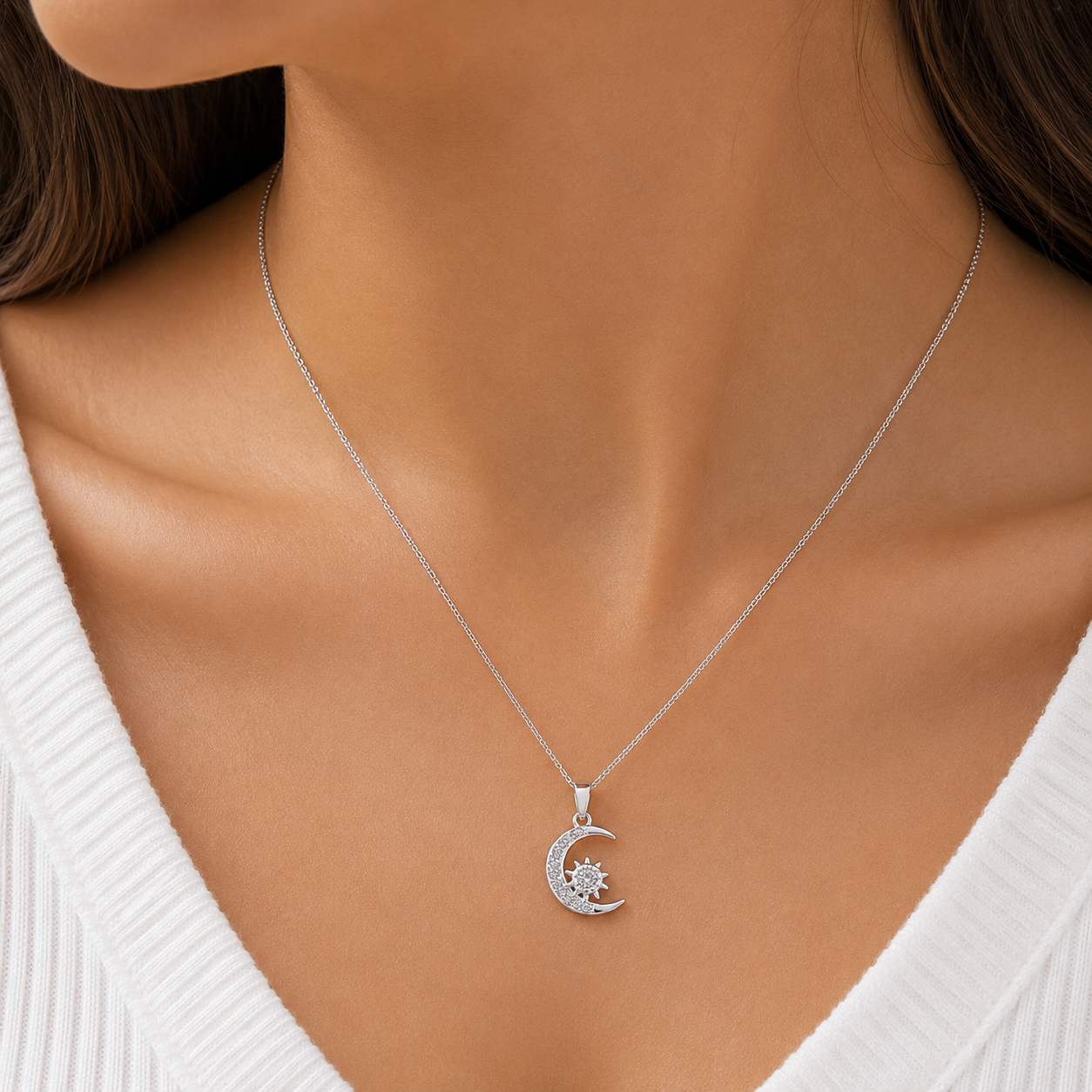 Dije Luna Zirconia Blanca Plata Ley 925