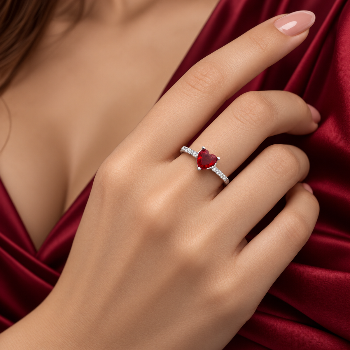Anillo Corazon Rojo Plata Ley 925