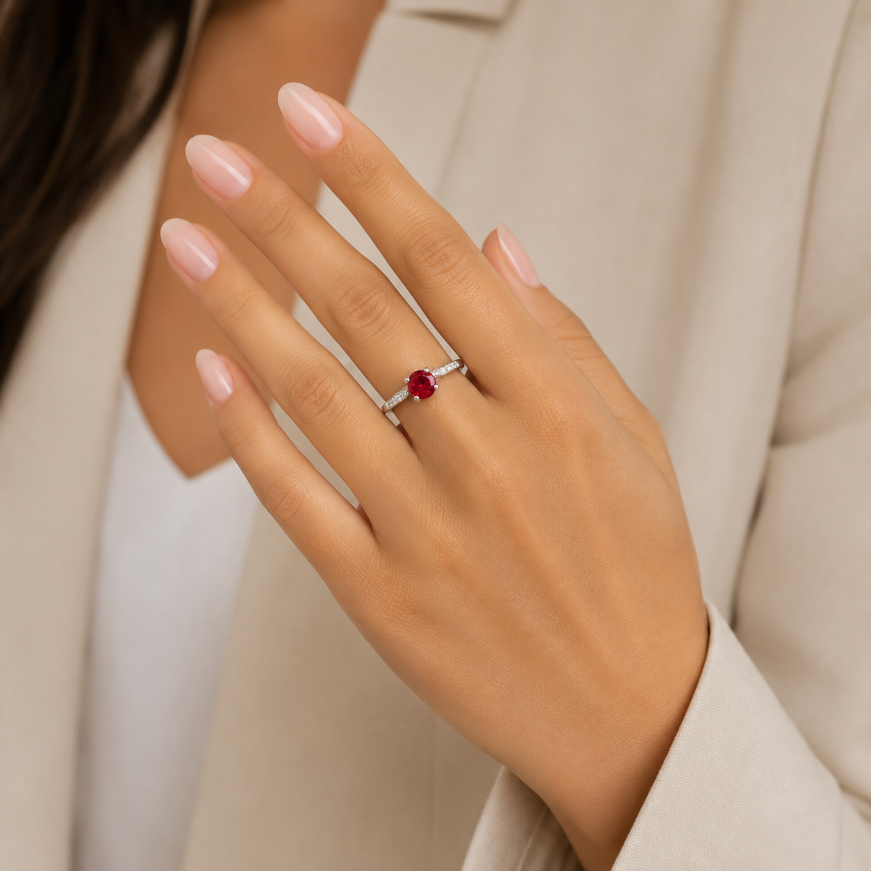Anillo Promesa Rojo Plata Ley 925