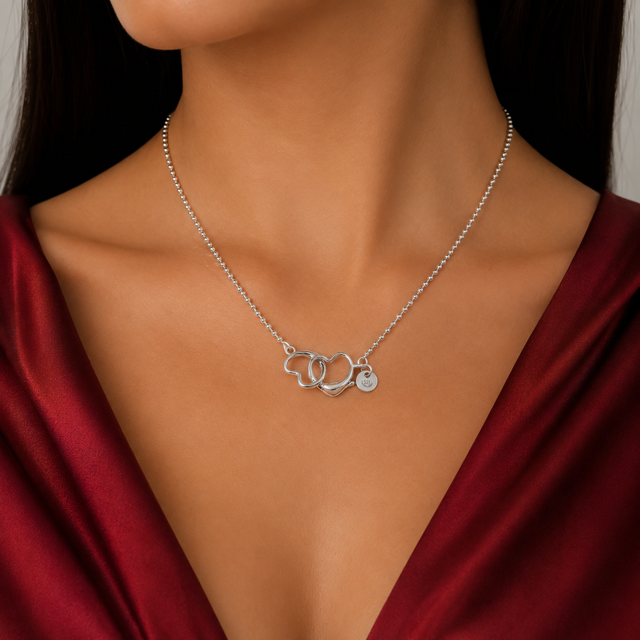Cadena Bolita Corazon 1mm Plata Ley 925