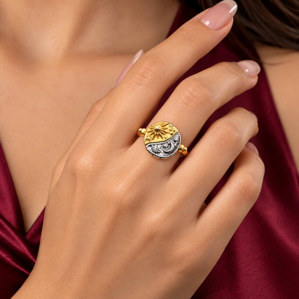 Anillo Movible Sol Luna Pan Plata Ley 925