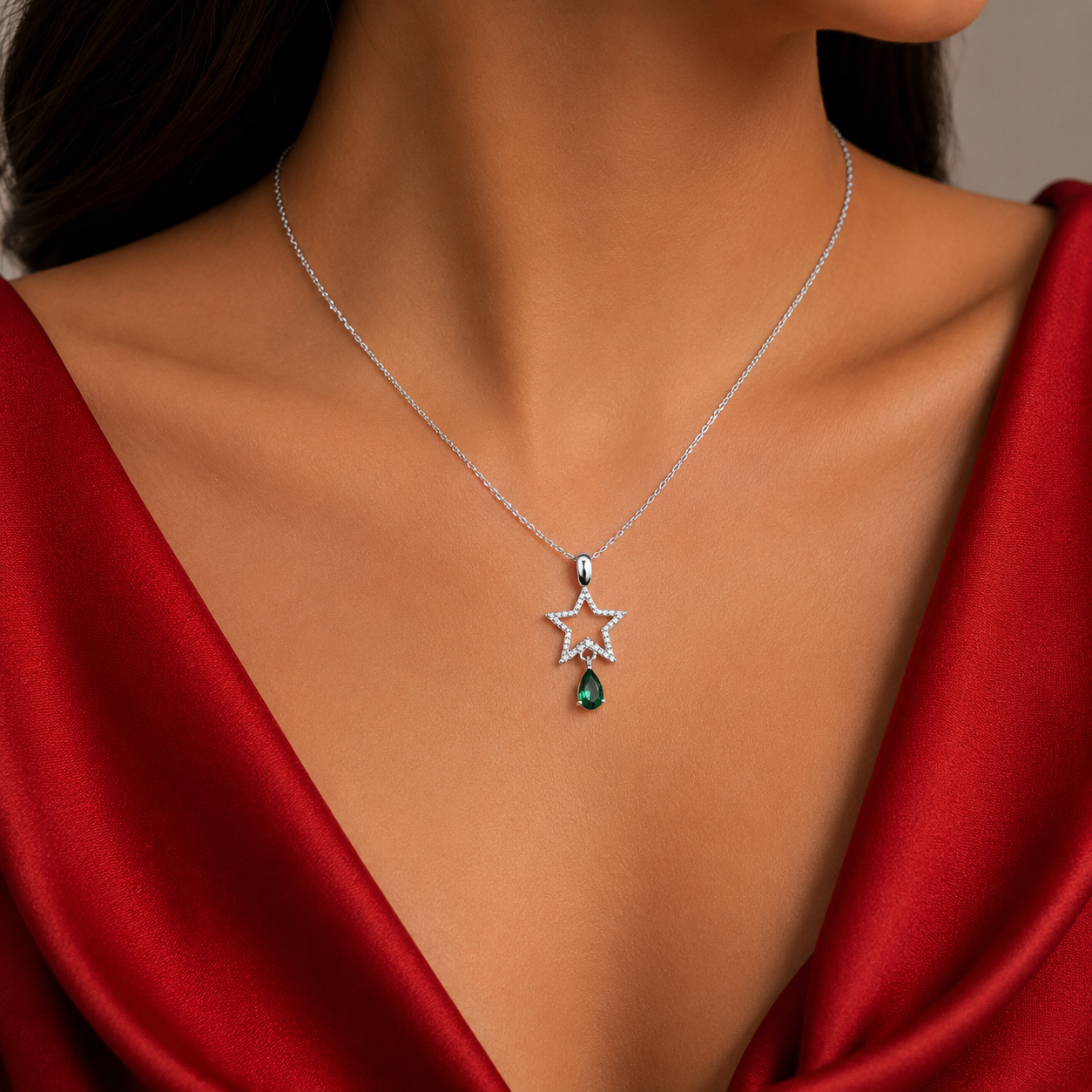 Dije Estrella Verde Plata Ley 925