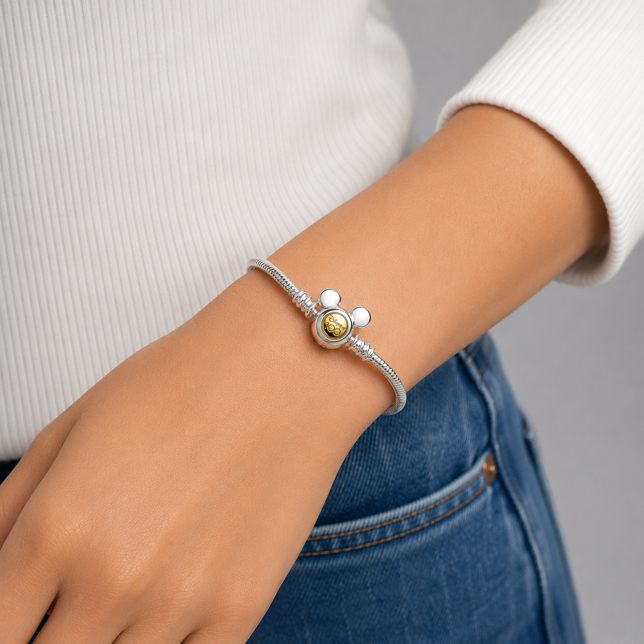 Pulsera Mickey Pan 3mm Plata Ley 925