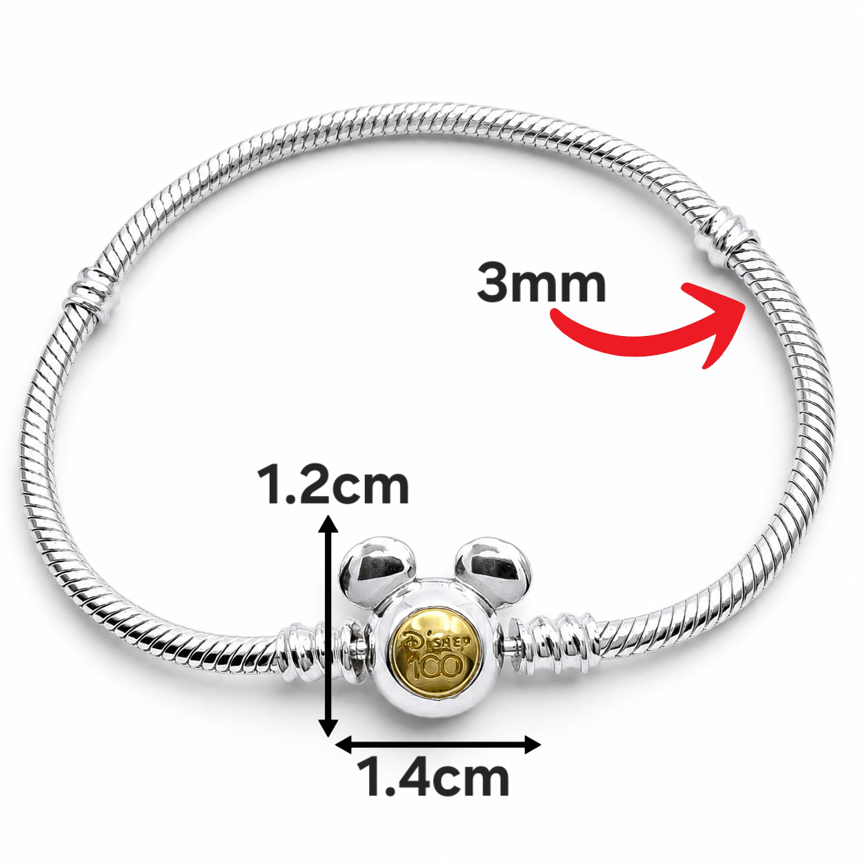 Pulsera Mickey Pan 3mm Plata Ley 925