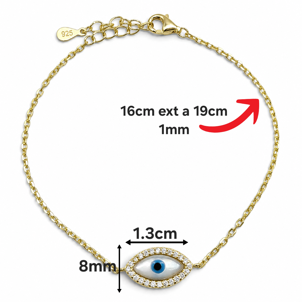 Pulsera Ojo Dorada Plata Ley 925