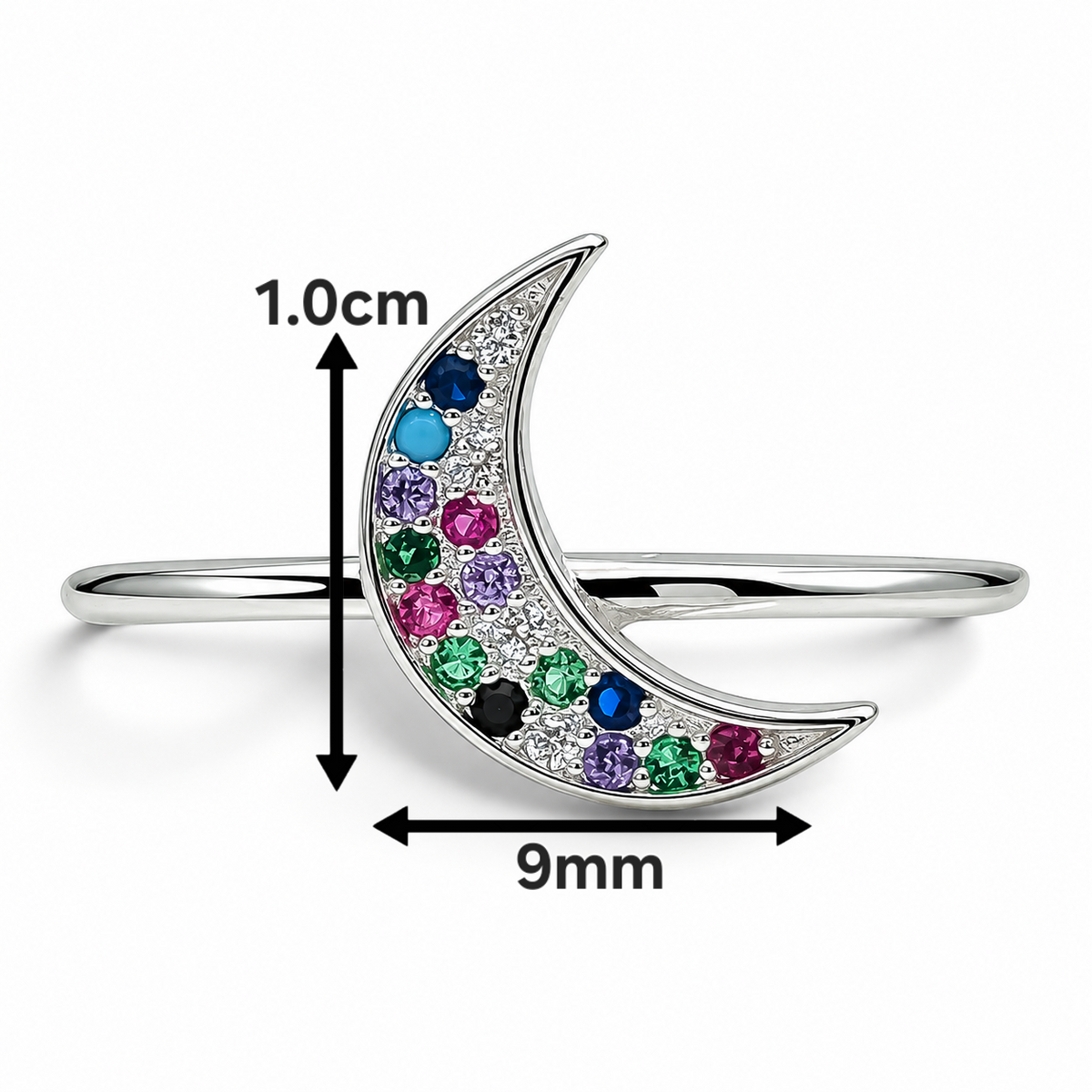 Anillo Luna Zirconia Multicolor Plata Ley 925