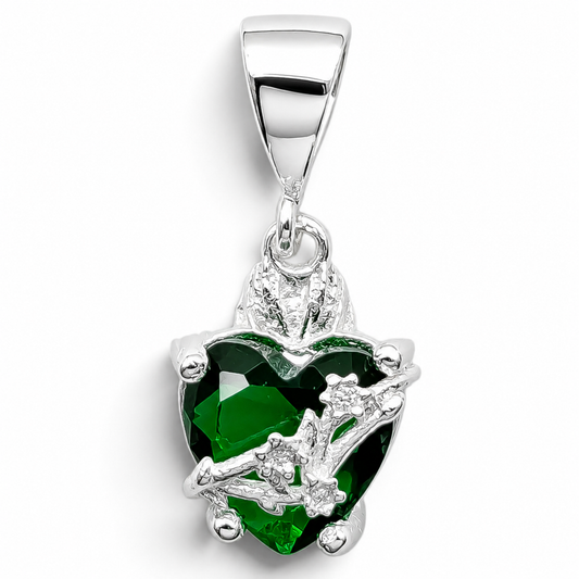 Dije Corazon Verde Plata Ley 925