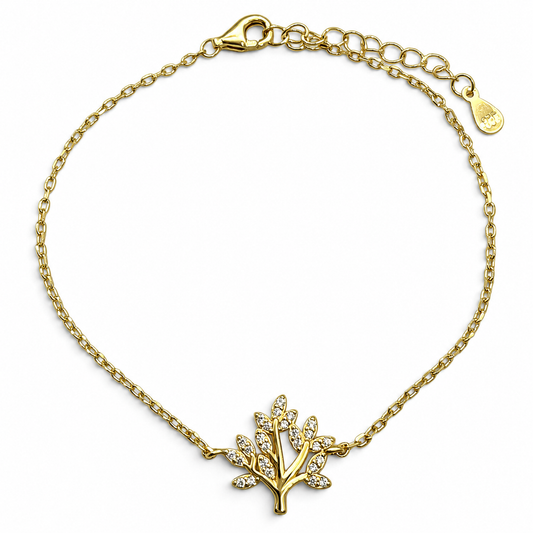 Pulsera Dorada Arbol Plata Ley 925