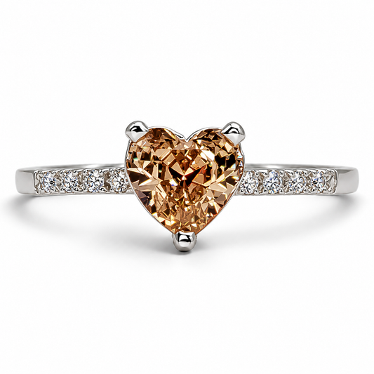 Anillo Corazon Champagne Plata Ley 925