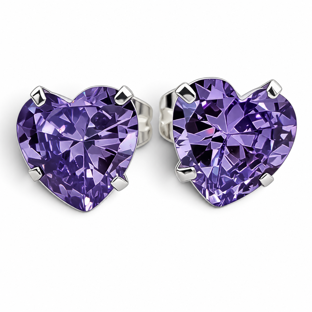 Arete Corazon Morado #8 Plata Ley 925