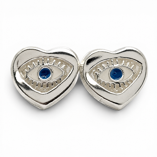 Broquel Corazon Ojo Azul Plata Ley 925