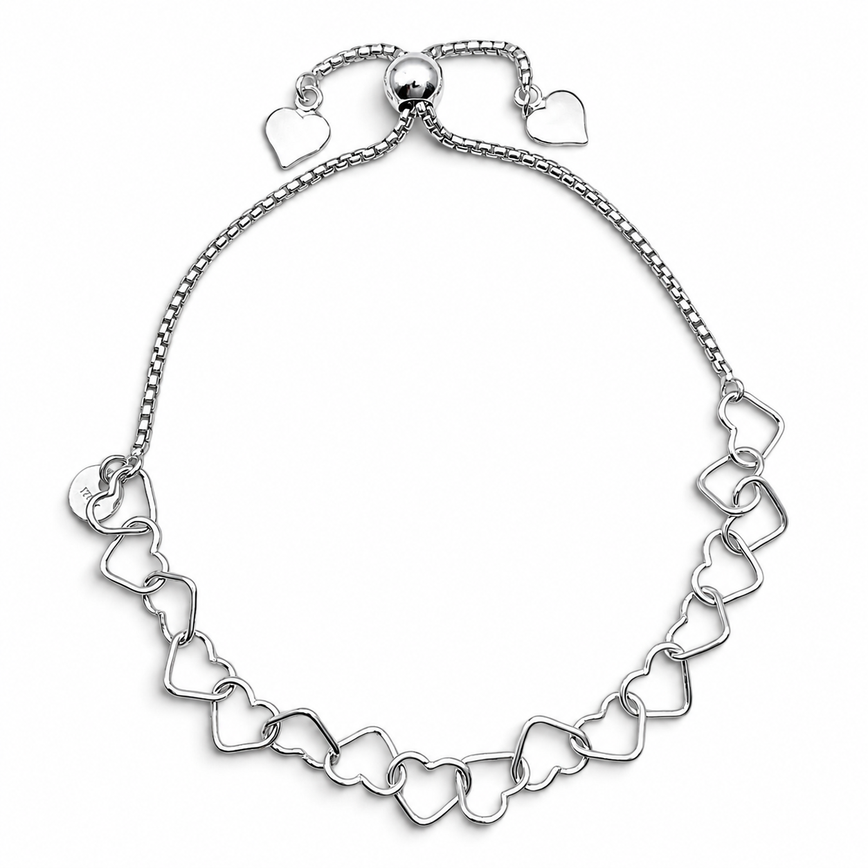 Pulsera Corazones Ajustable Plata Ley 925