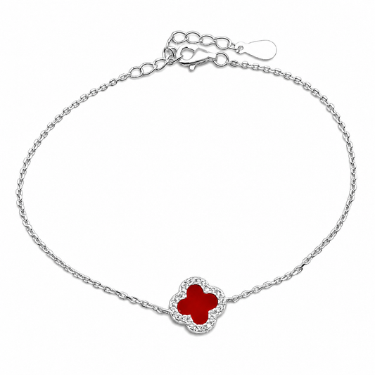 Pulsera Van Roja 1 Trebol Plata Ley 925