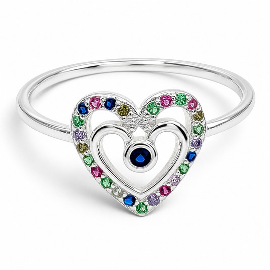Anillo Corazon Multicolor Plata Ley 925