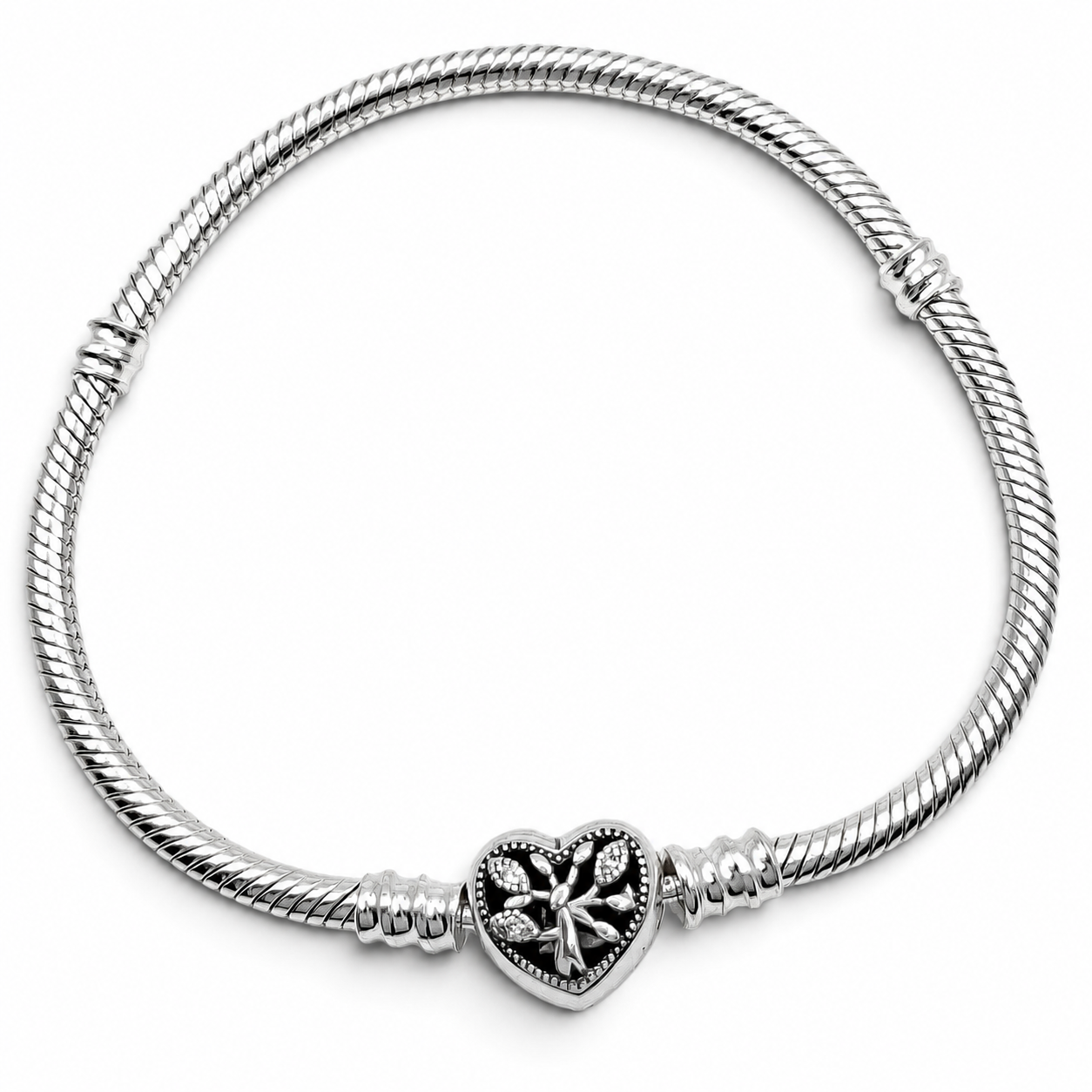 Pulsera Corazon Arbol Pan 3mm Plata Ley 925
