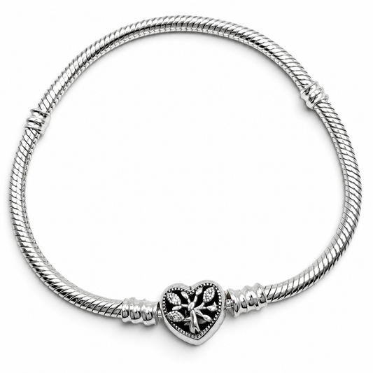 Pulsera Corazon Arbol Pan 3mm Plata Ley 925