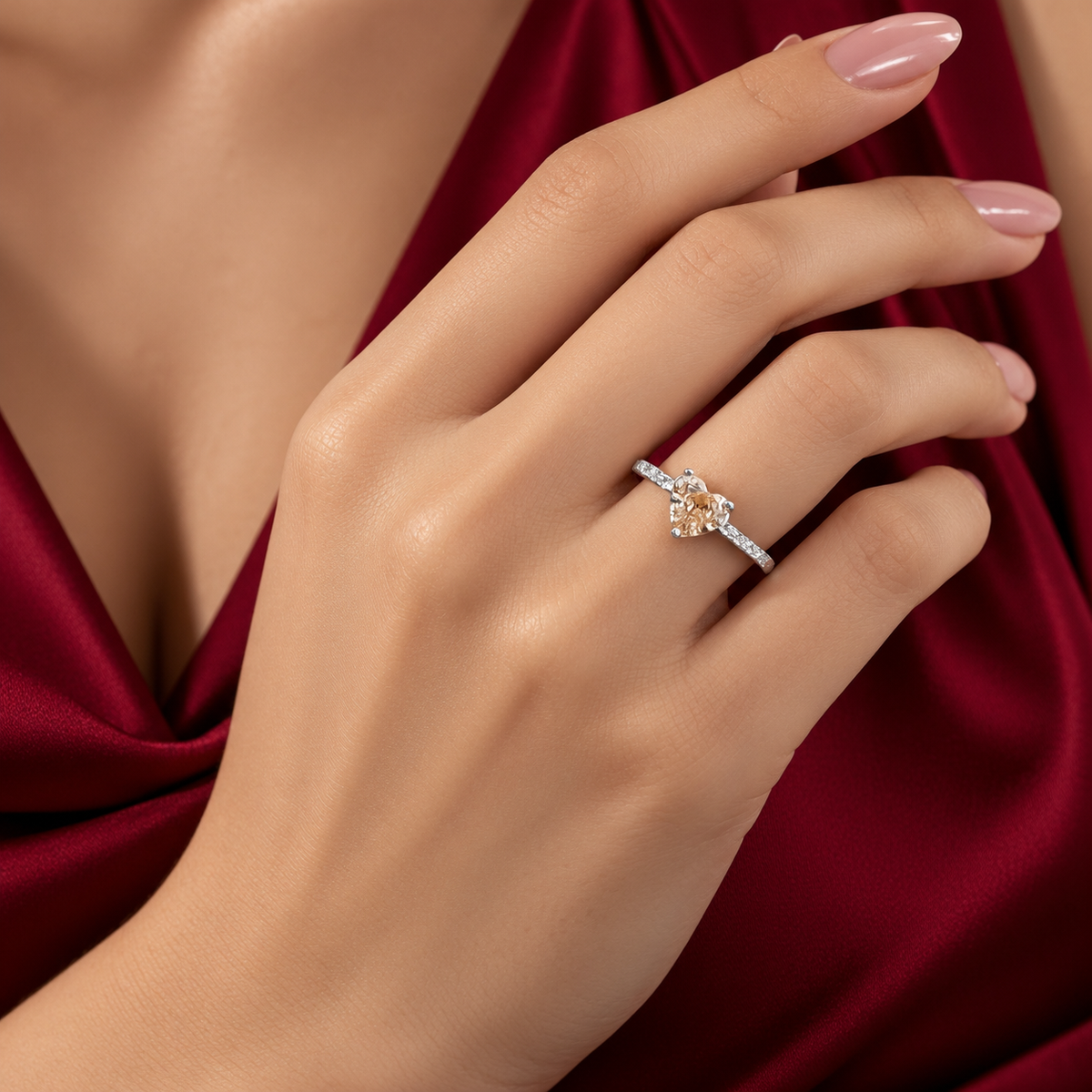 Anillo Corazon Champagne Plata Ley 925