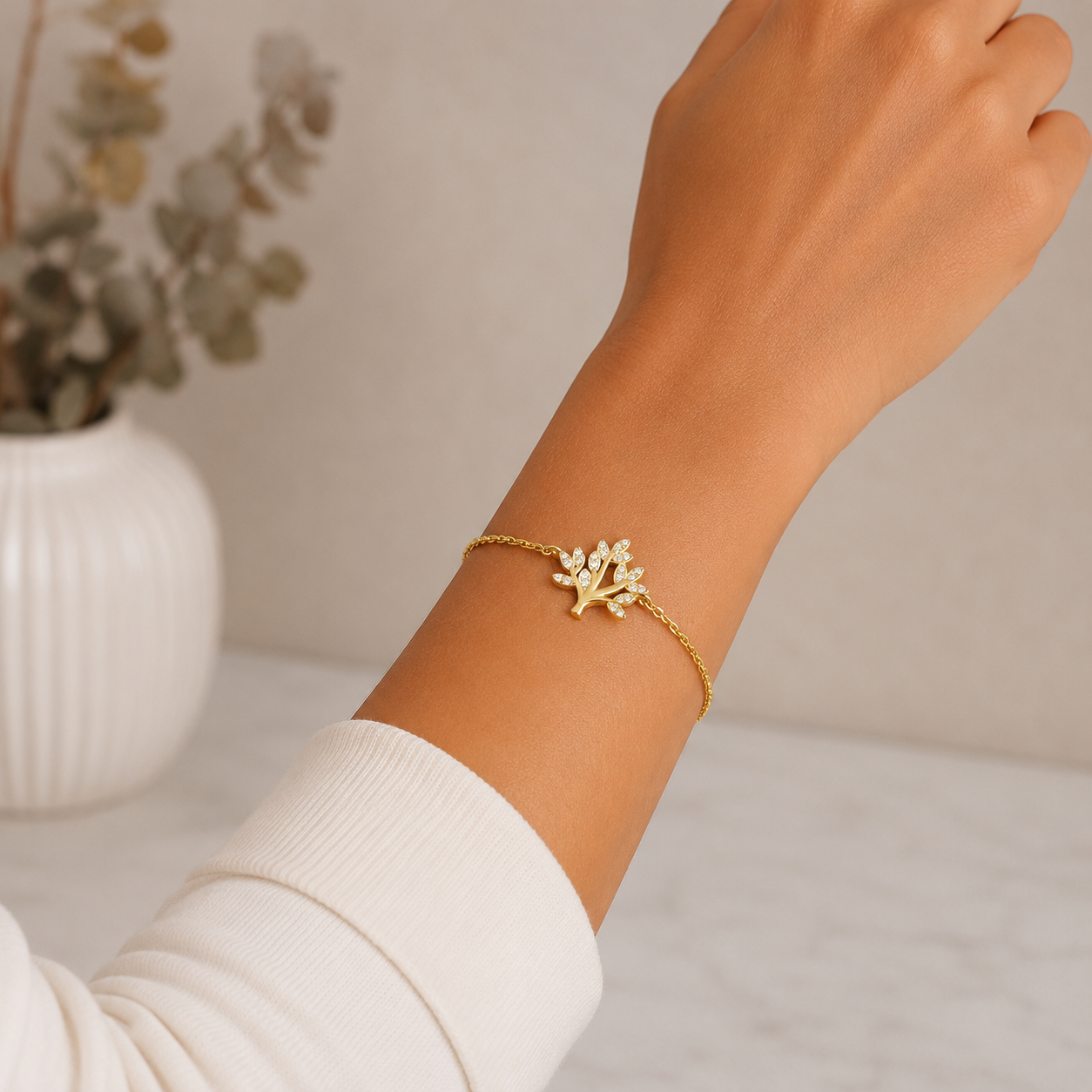 Pulsera Dorada Arbol Plata Ley 925