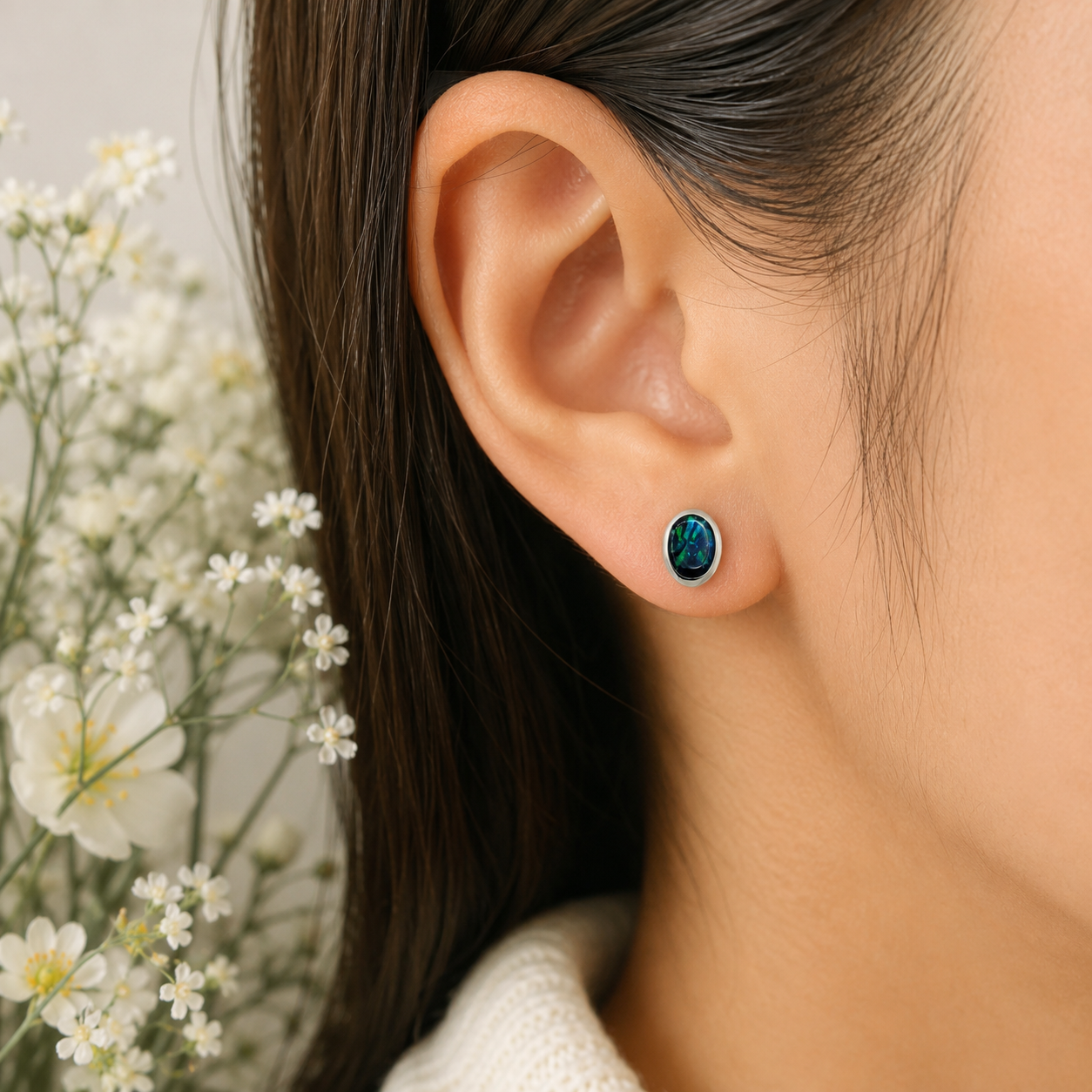 Arete Verde Plata Ley 925