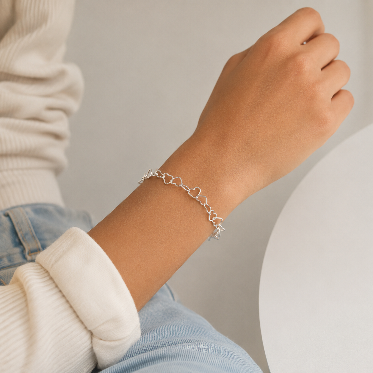 Pulsera Corazones Ajustable Plata Ley 925