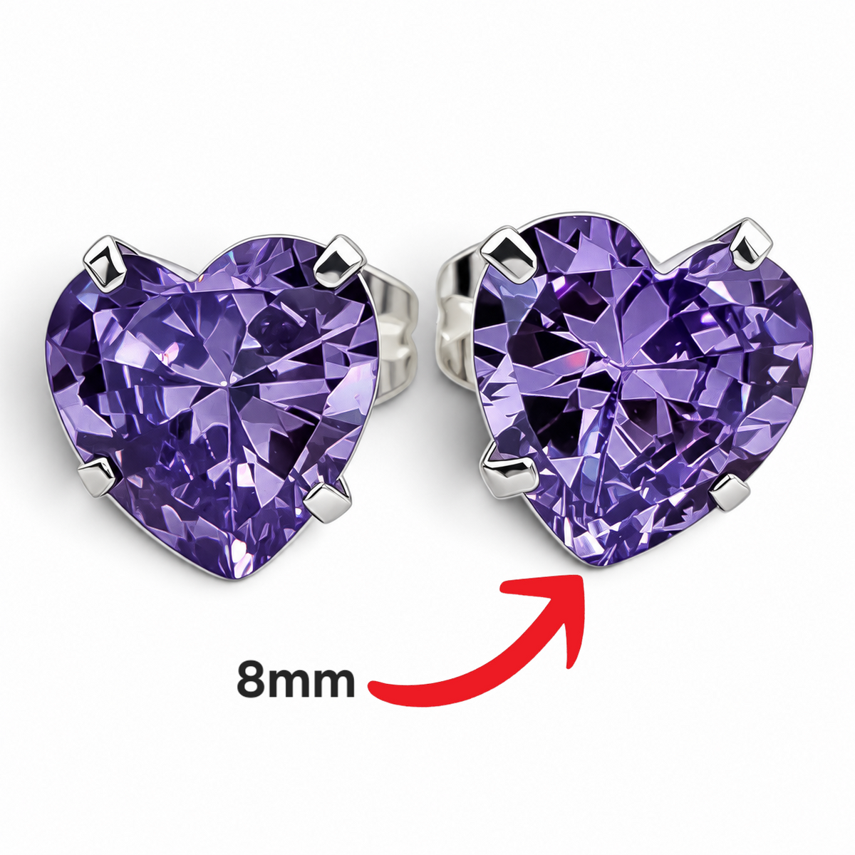 Arete Corazon Morado #8 Plata Ley 925