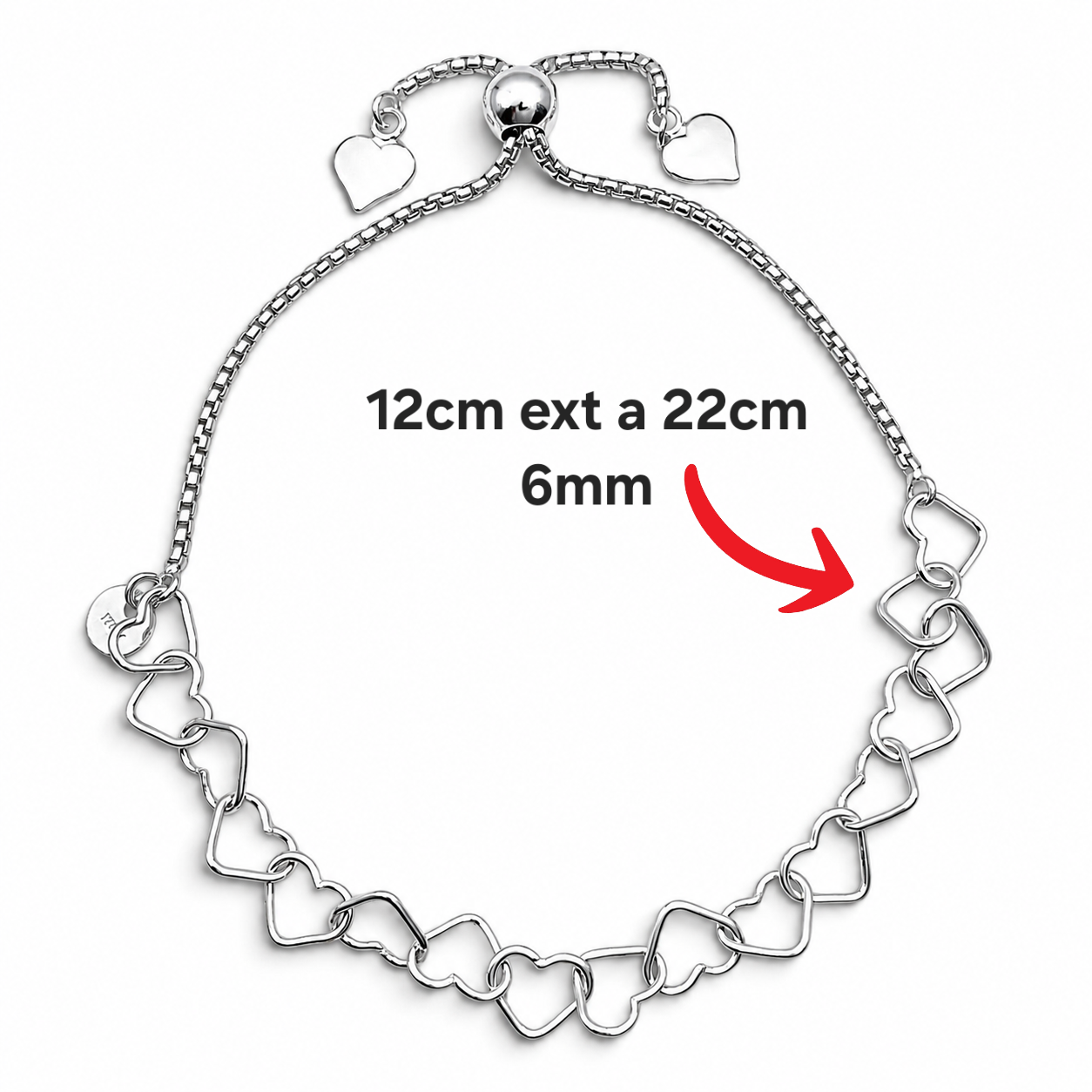 Pulsera Corazones Ajustable Plata Ley 925
