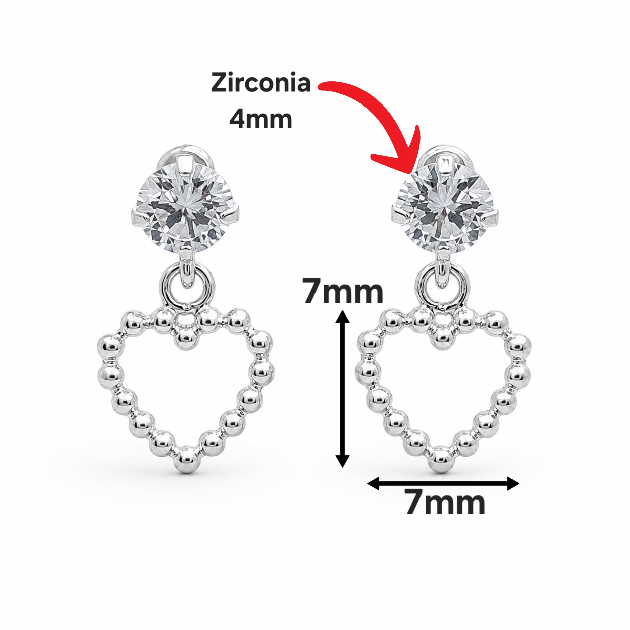 Broquel Corazon Zirconia Plata Ley 925