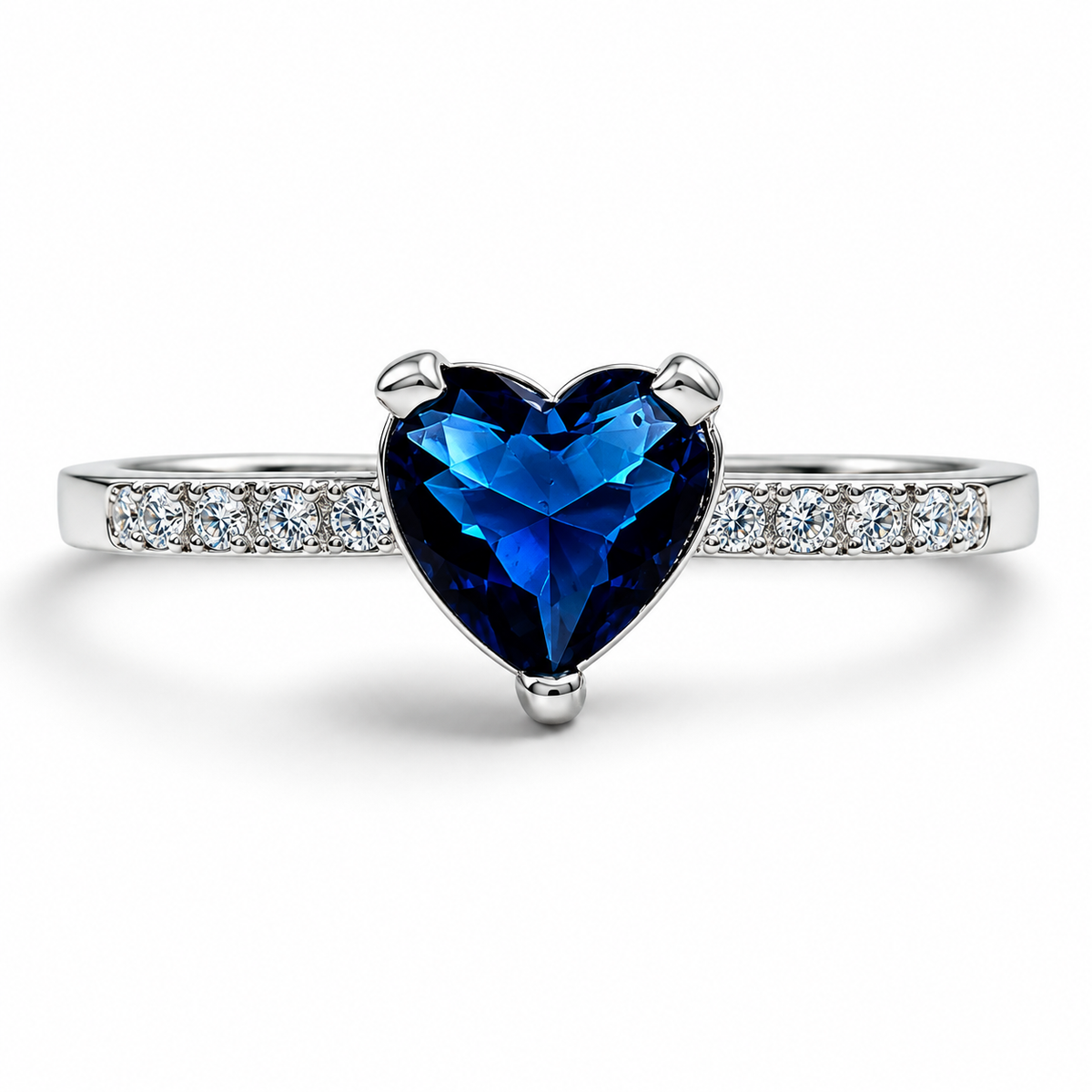 Anillo Corazon Azul Plata Ley 925