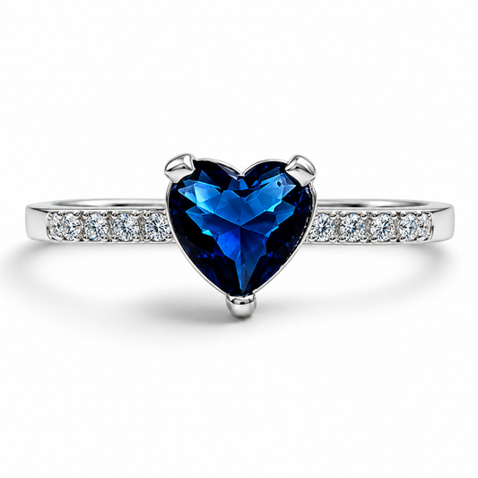 Anillo Corazon Azul Plata Ley 925