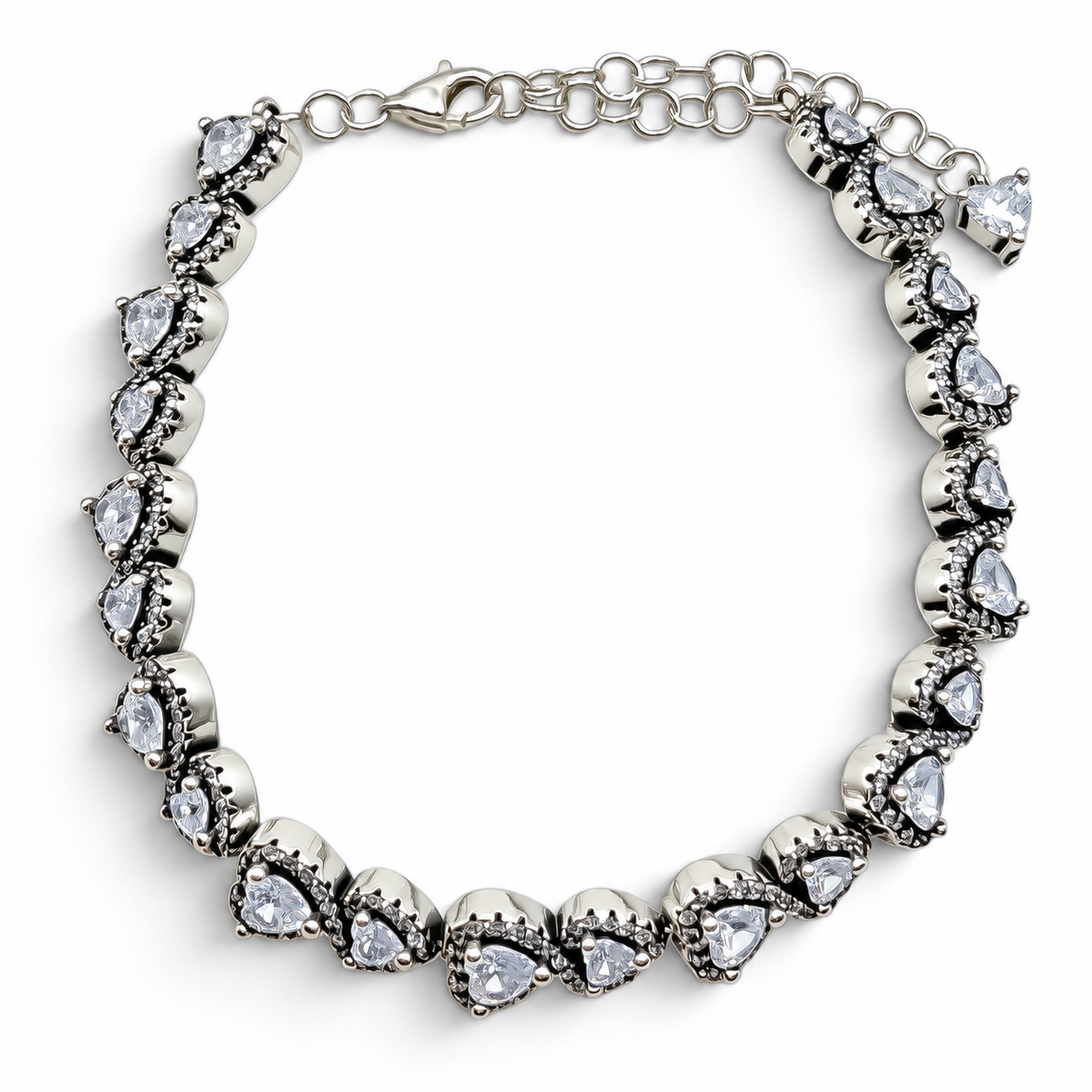 Pulsera Corazones Pan Plata Ley 925