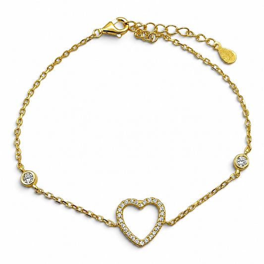 Pulsera Corazon Dorada Plata Ley 925