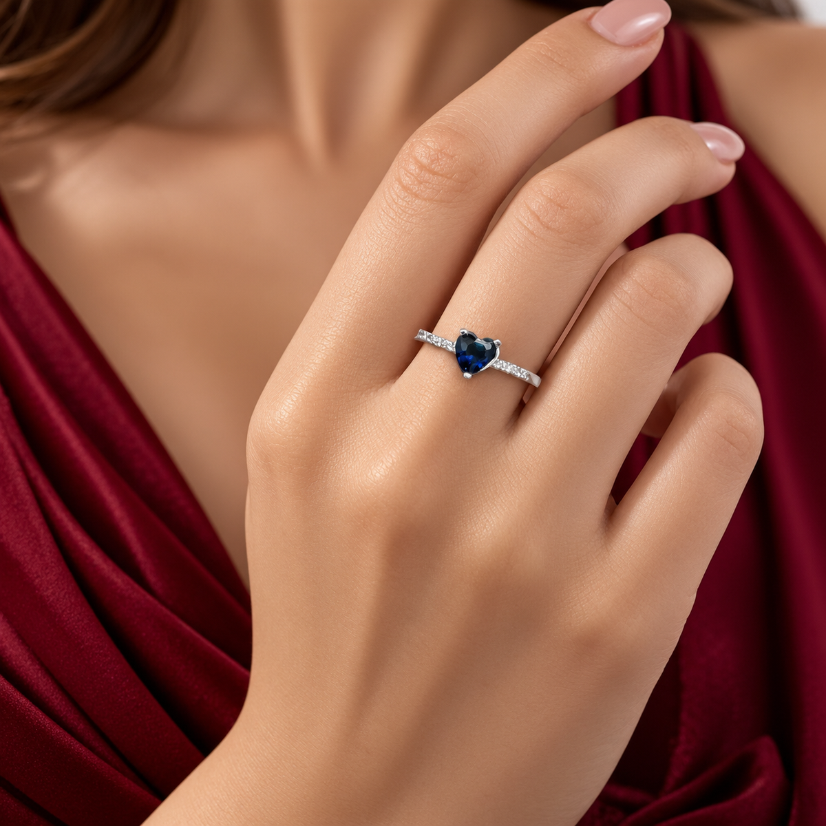 Anillo Corazon Azul Plata Ley 925
