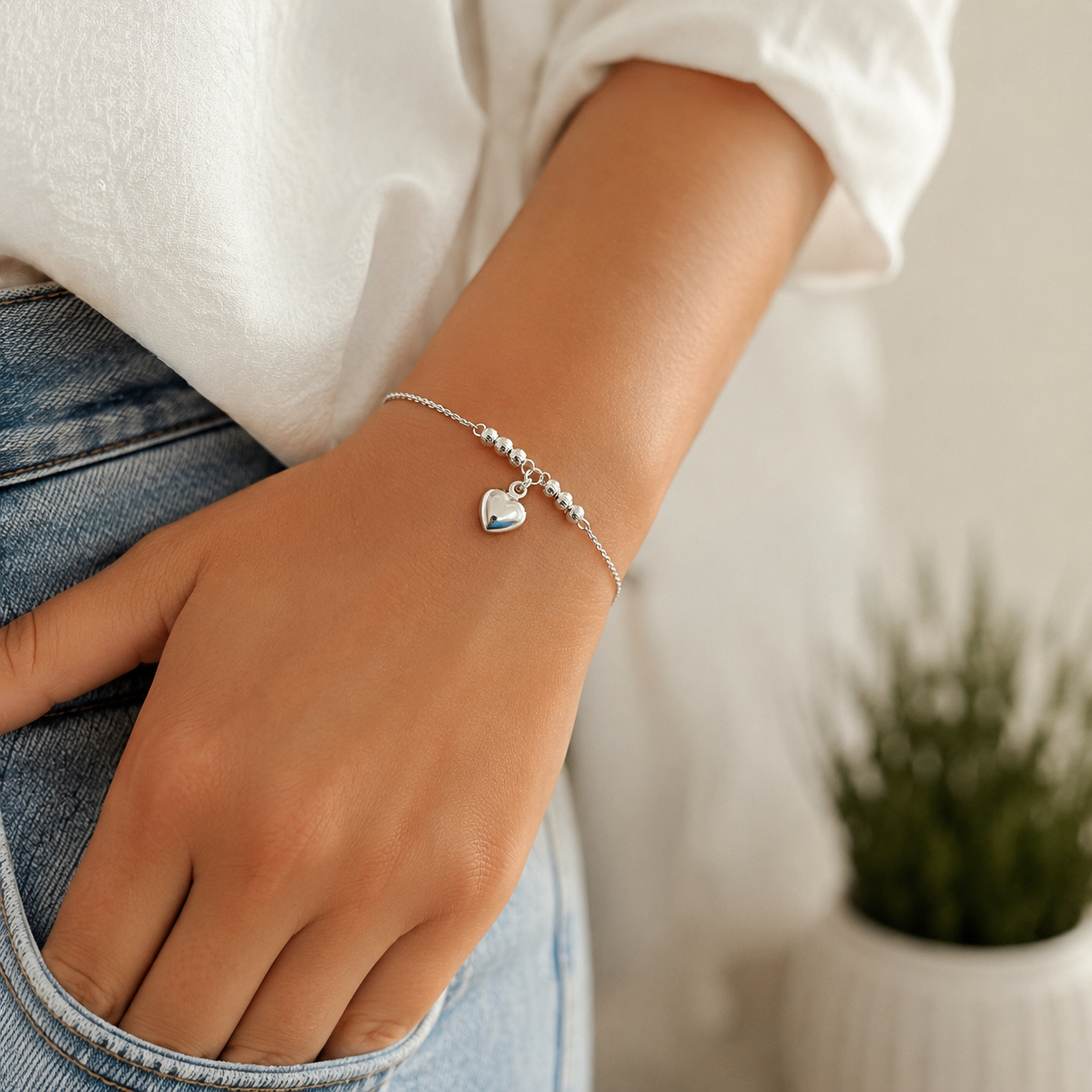 Pulsera Corazon Plata Ley 925